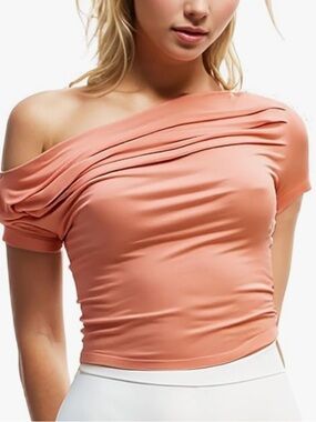 Chic Nation One-Shoulder Peach Crop Top